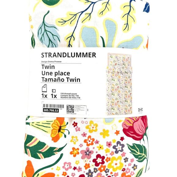 IKEA STRANDLUMMER Multicolor Floral Twin Duvet Cover and Pillowcase